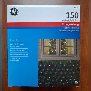GE 150 Net-Style Christmas Lights Multicolor In/Outdoor 6ft x 4ft (24 sq ft) NEW
